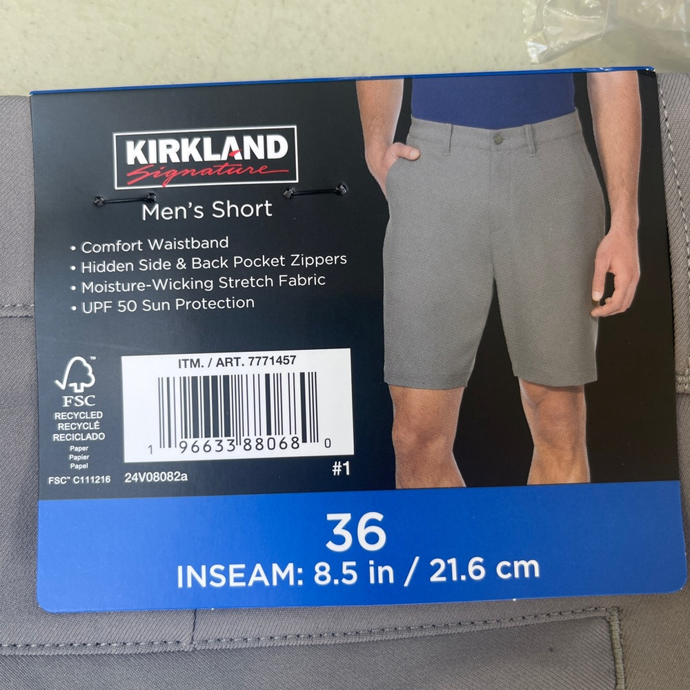 Men's Kirkland Signature Flat Front Shorts Waist 36 Gray NWT - Picture 3 of 8